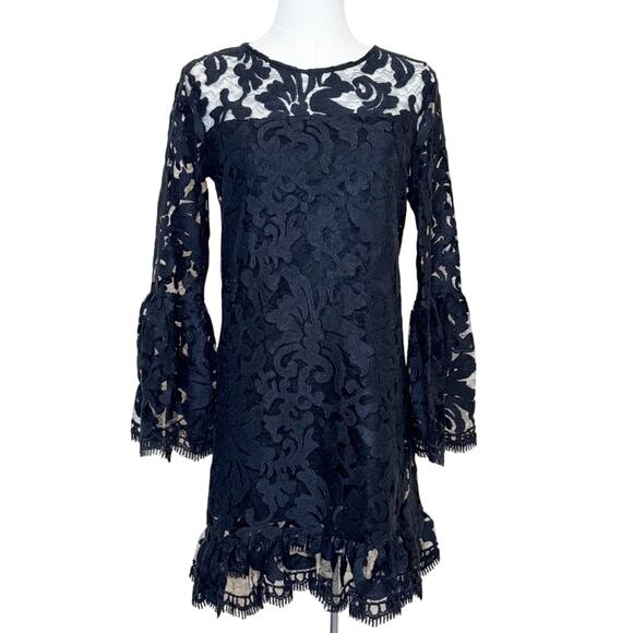Alexis Eloy Ruffle Hem Lace Dress Bell Sleeve in Black Size XS - Picture 12 of 13